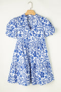 Royal Blue Printed Puff Sleeve Dress Stylish & Feminine Statement Dress For Every Occasion