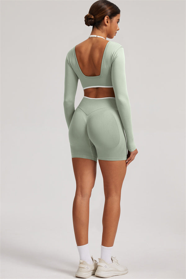 The Elevate Long Sleeve Crop top Shorts 2-Piece Set