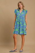 Romantic Full Size Floral Print Dress Ruffle Cap Sleeve Dress Plus Size Summer Lightweight Dress