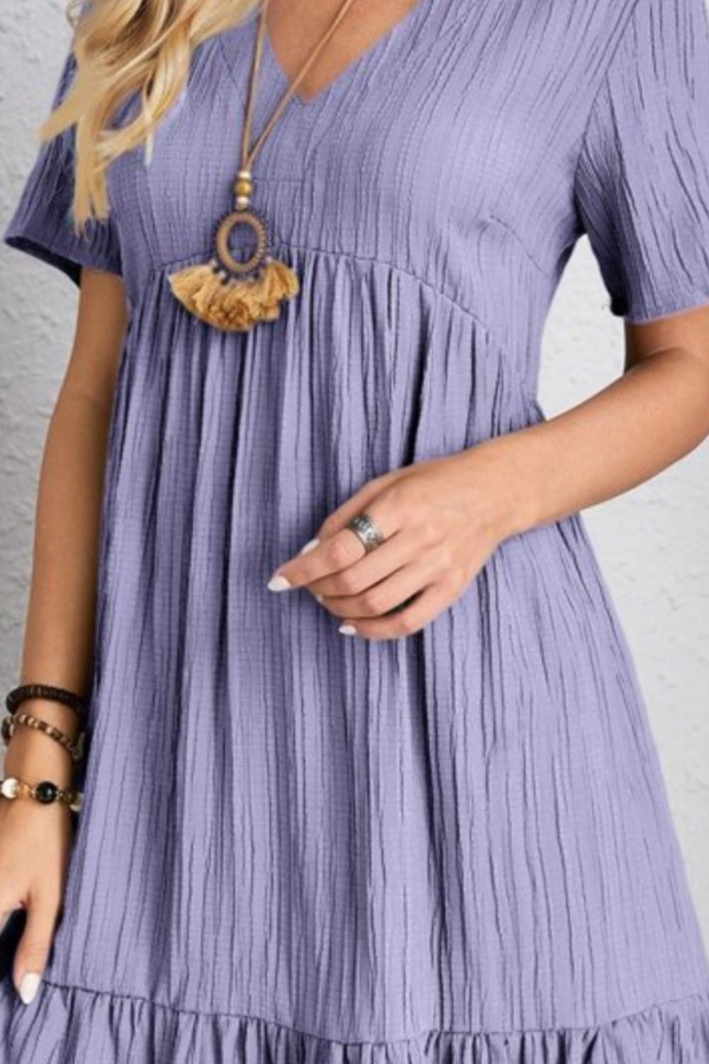 Classic Full Size V-Neck Short Sleeve Dress Casual & Comfortable Dress for Women