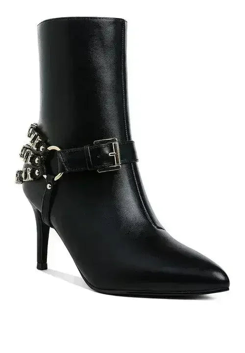 Buckle Harness Stiletto Boots - 3" Heel | Femstylo