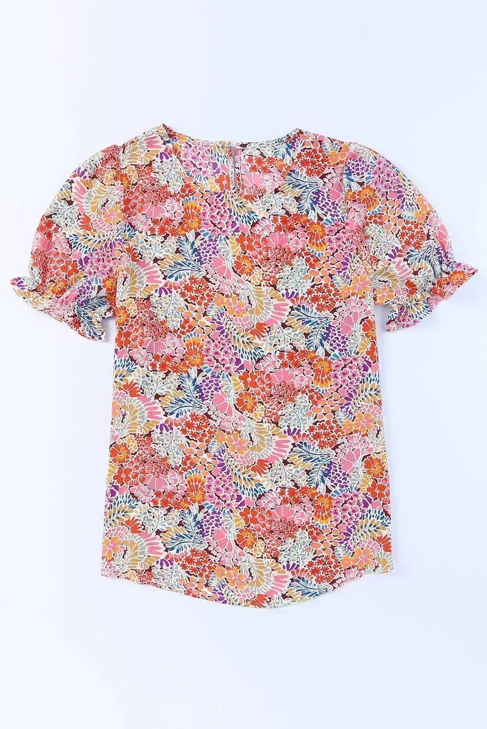 Floral Bubble Sleeve Blouse - Multicolor Print Top | Femstylo