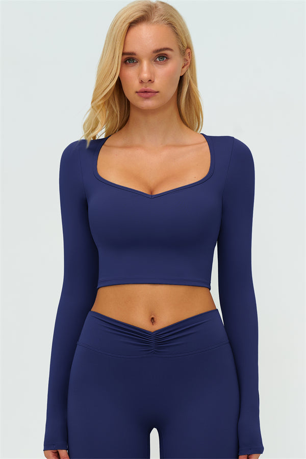 The Lushness Long Sleeve Crop Top Flared Leggings 2-Piece Set