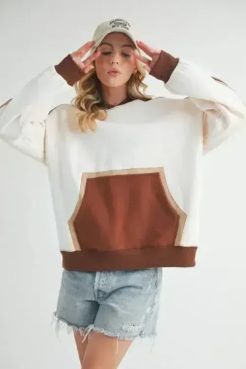 Color Block Hoodie - Kangaroo Pocket Sweatshirt | Femstylo