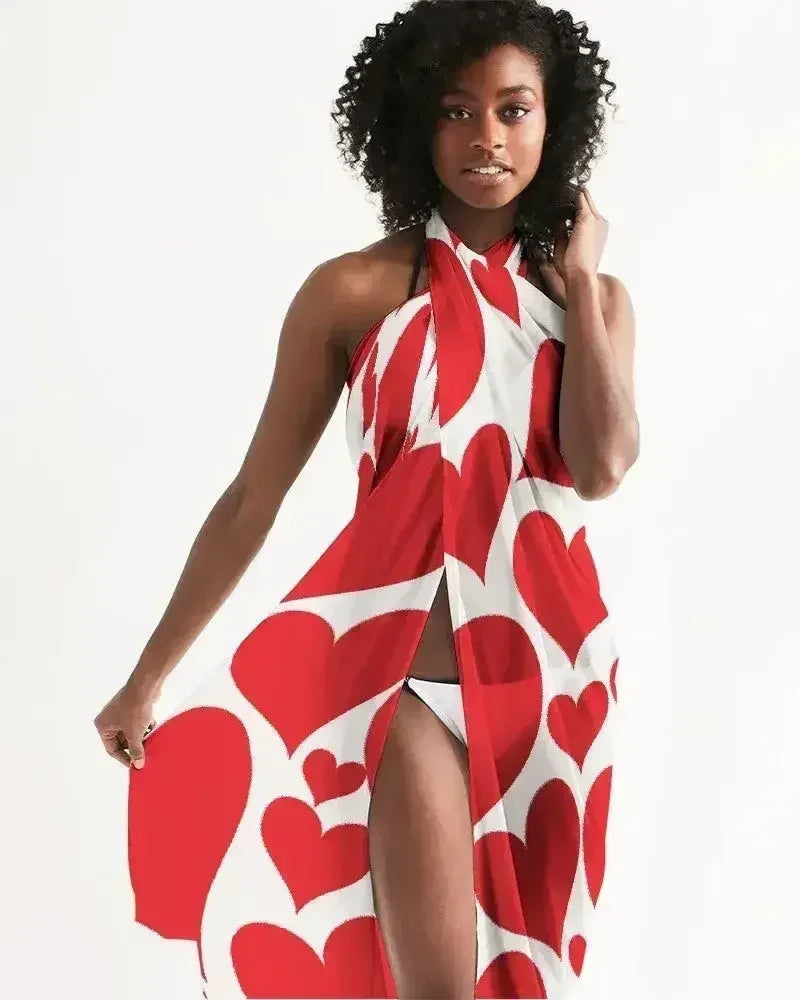Womens Wrap Sarong - Casual / Swimwear / Love Red Hearts