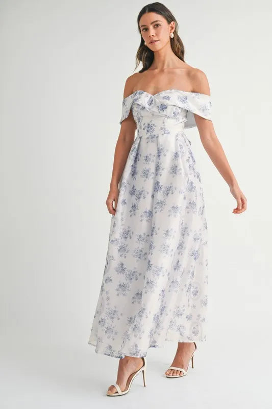 Floral Printed Off Shoulder Maxi Dress – Chic Off Shoulder Maxi Dress, Vibrant Floral Print, Beach Vacation Dress, Casual Summer Maxi Dress