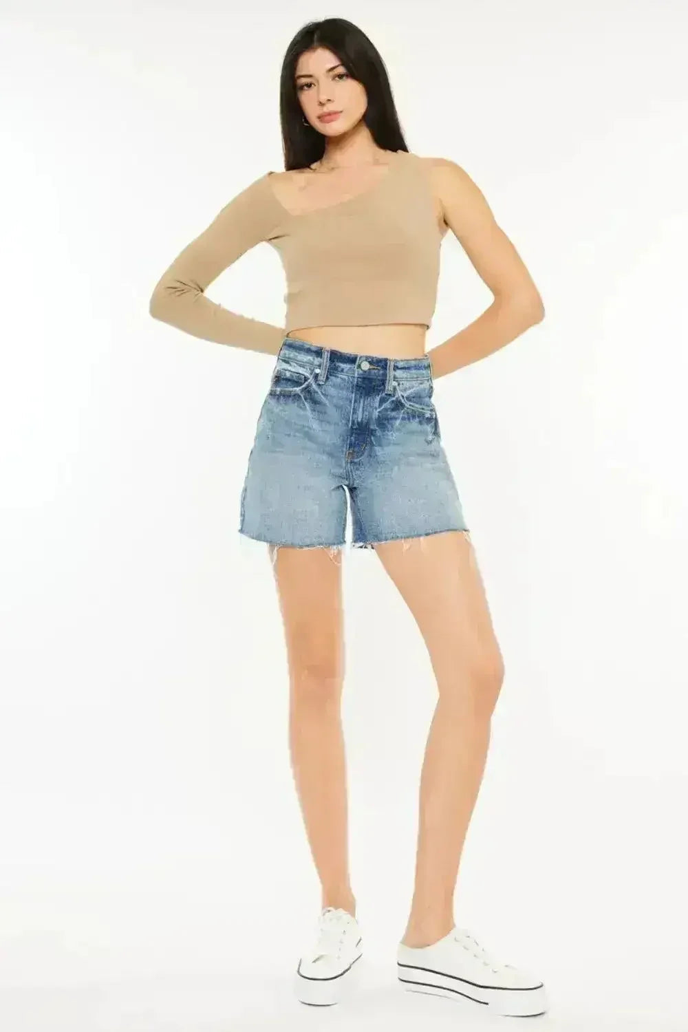 Kancan Full Size Raw Hem High Waist Denim Shorts