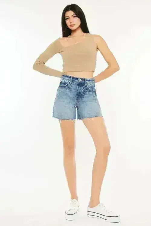 Kancan Full Size Raw Hem High Waist Denim Shorts