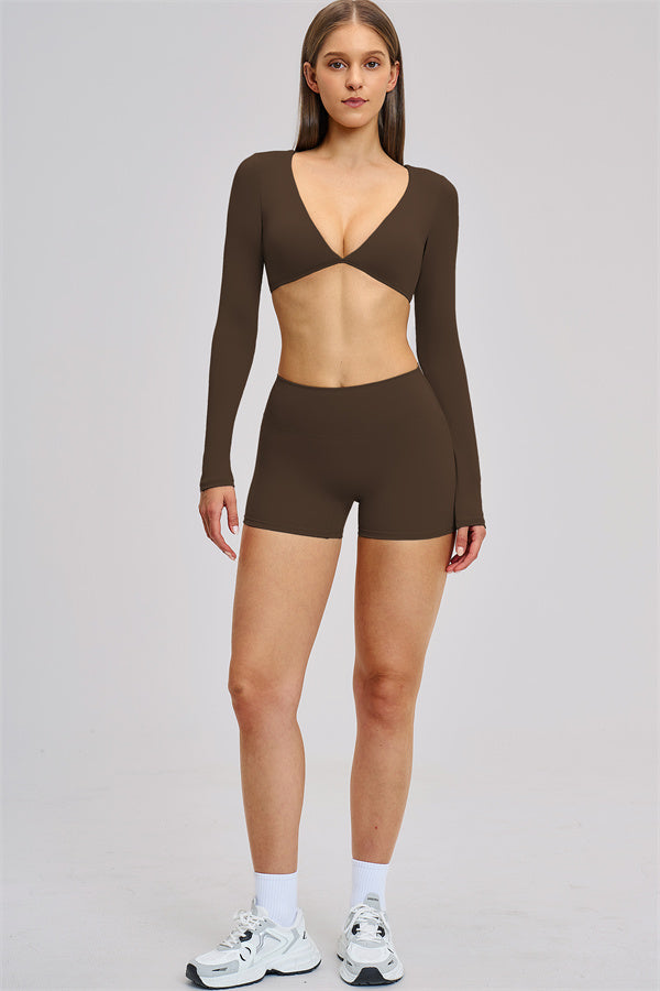 The Zestful Long Sleeve Crop Top Shorts 2-Piece Set