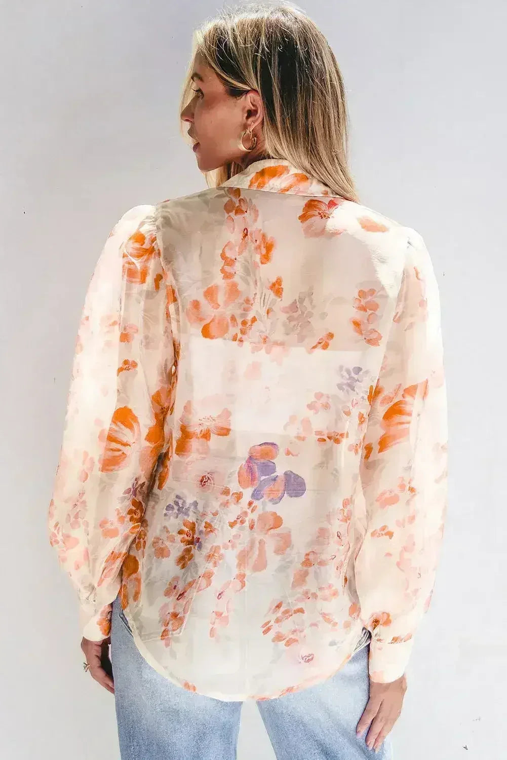White Balloon Sleeve Floral Shirt - Loose Fit Blouse | Femstylo