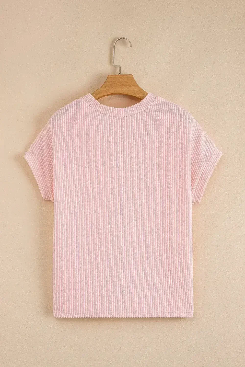 Pink Corded Colorblock Pocket Crew Neck T Shirt
