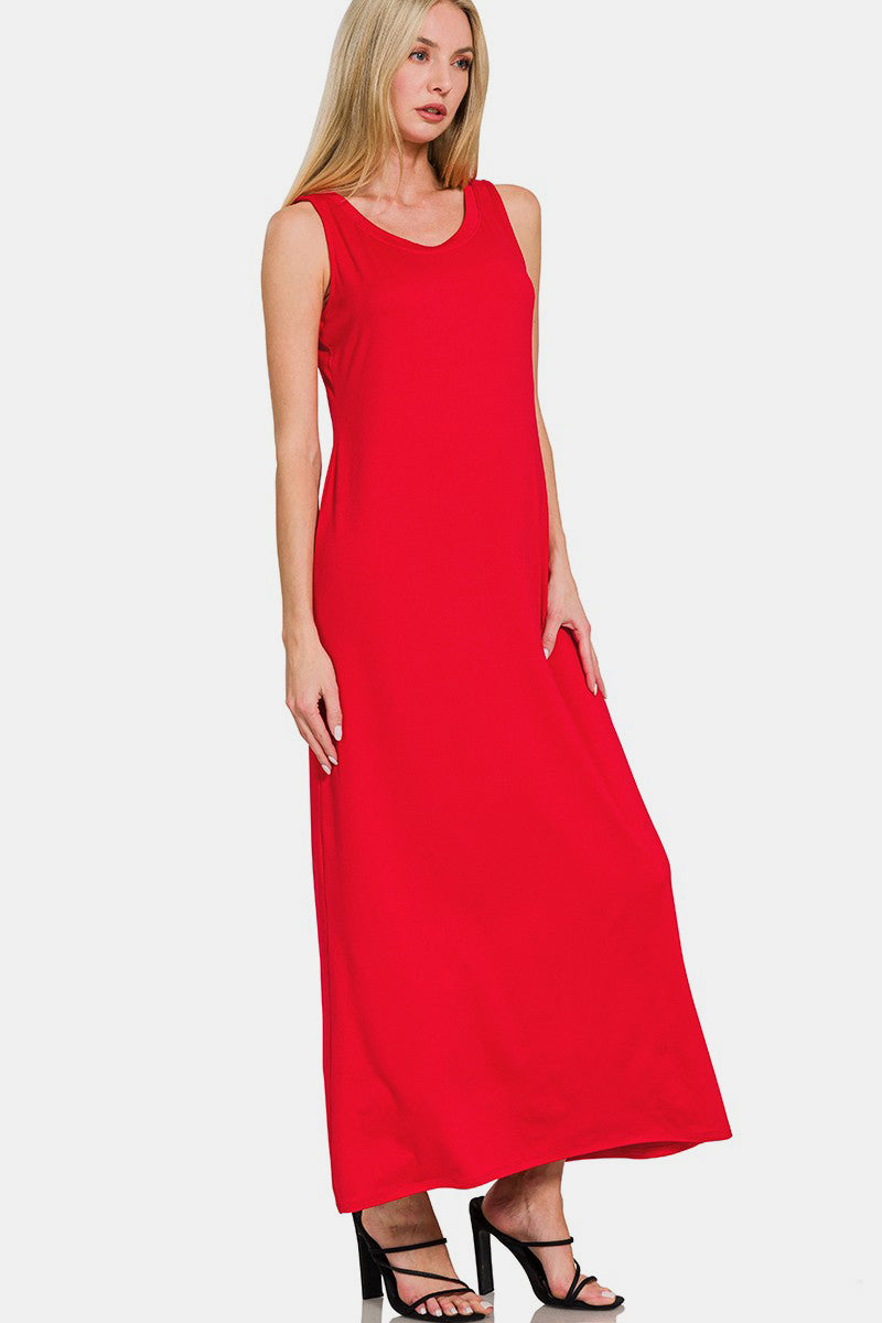 Scoop Neck Wide Strap Tank Dress For Women – Simple, Versatile, Flattering Fit with Comfortable Wide Straps and Feminine Scoop Neckline
