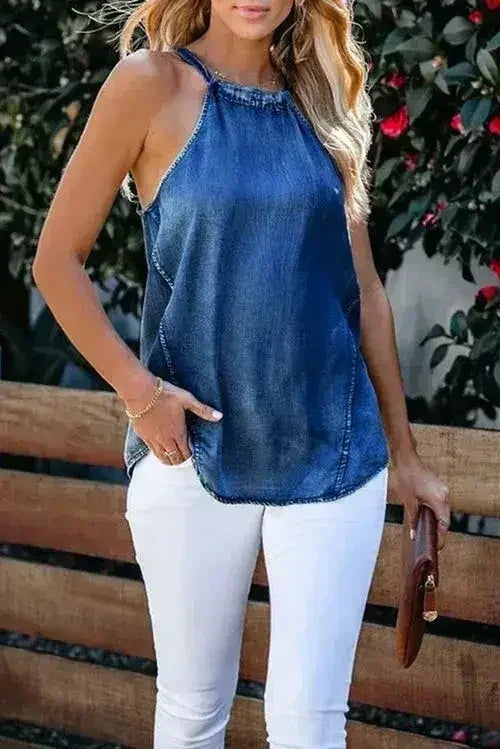 Halter Neck Denim Tank Top