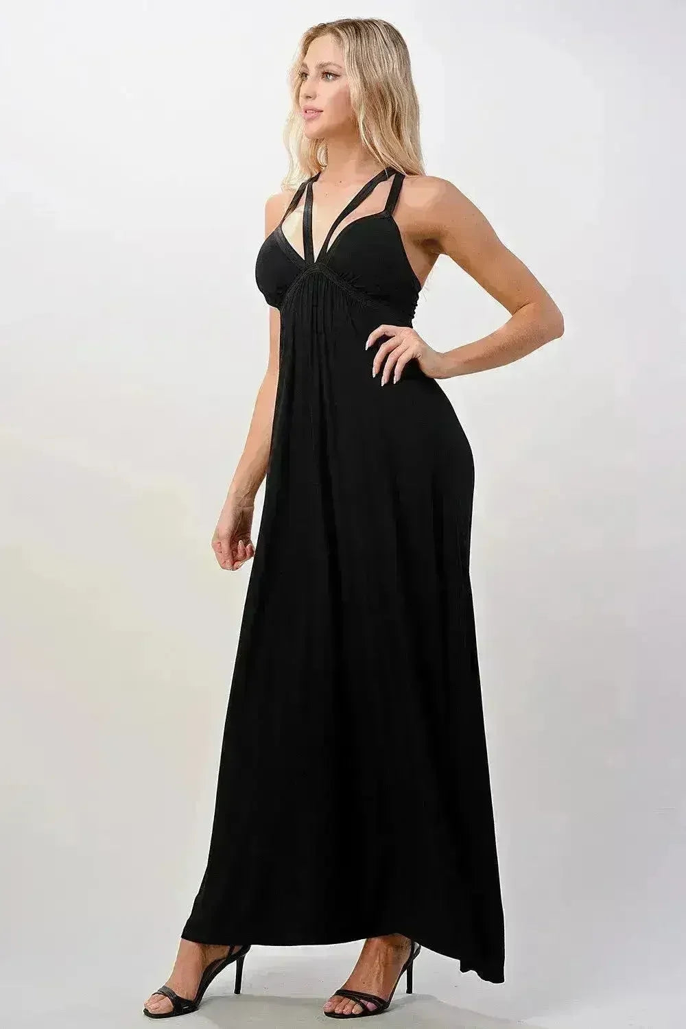 Strappy V-Neck Criss Cross Maxi Dress Flowy  - Femstylo