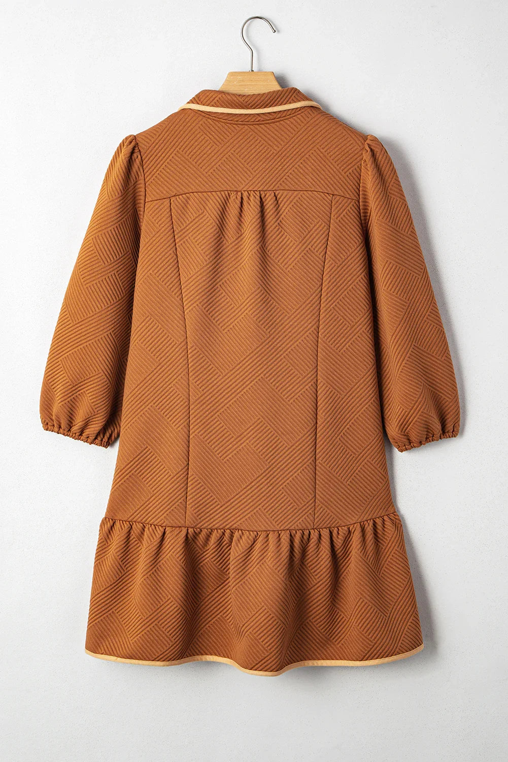 Desert Gold  Quarter Zip Collar Bracelet Sleeve Textured Mini Dress