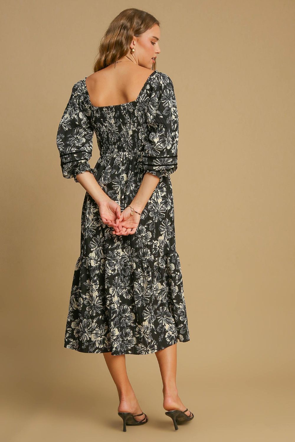 Ruffle Hem Flower Printed V-Neck Dress – Floral Print Dress, Ruffle Hem V-Neck Dress, Feminine Floral Dress, Elegant V-Neck Dress, Flirty Ruffle Hem Dress
