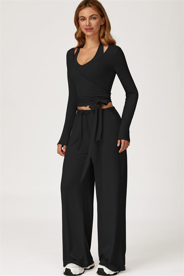 The Sprint Long Sleeve Crop Top Halter Tank Top Sweatpants 3-Piece Set