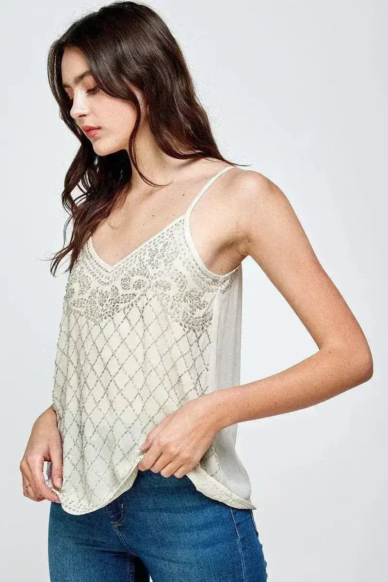 Beaded Spaghetti Strap Camisole - Embellished Cami Top for Women | Femstylo