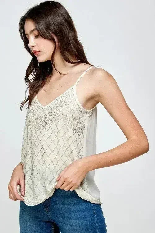 Beaded Spaghetti Strap Camisole - Embellished Cami Top for Women | Femstylo
