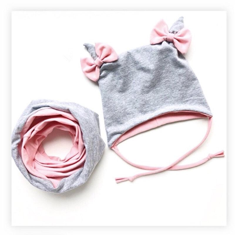 Baby Cotton Hat  Autumn Winter Children Scarf Hat Sets  Bowknot Ear Baby Girl Boy Warm Beanies Cap Neck Warmer Scarf Fleece Balaclava Hood Ski Mask Cold Weather Face Mask Neck Warmer Winter Nose Warmer