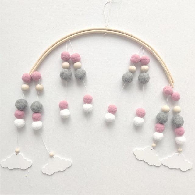 Baby Nordic Wooden Beads Wind Chimes with Wool Balls Nursery Mobile Crib Bed Bell Baby Bedroom Ceiling Wooden Beads Wind Chime Hanging Newborn Baby Bed Hanging Wind-bell Crib Tent Kids Room Decorations Ornaments