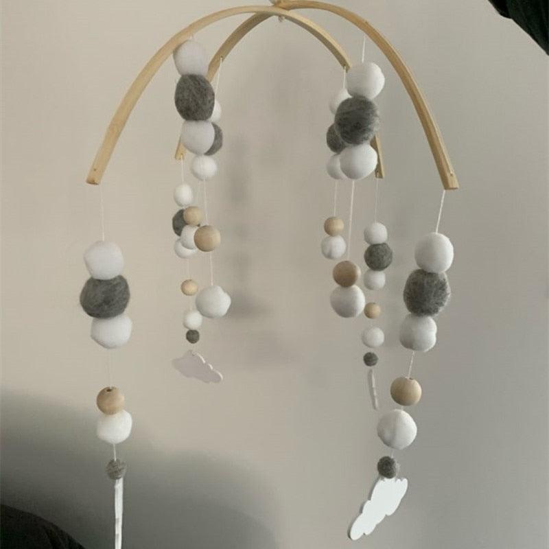 Baby Nordic Wooden Beads Wind Chimes with Wool Balls Nursery Mobile Crib Bed Bell Baby Bedroom Ceiling Wooden Beads Wind Chime Hanging Newborn Baby Bed Hanging Wind-bell Crib Tent Kids Room Decorations Ornaments