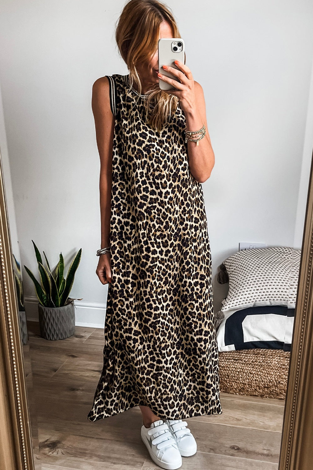 Luxury Leopard Print Sleeveless Maxi Dress Modern & Trendy Statement Piece Charming Dress