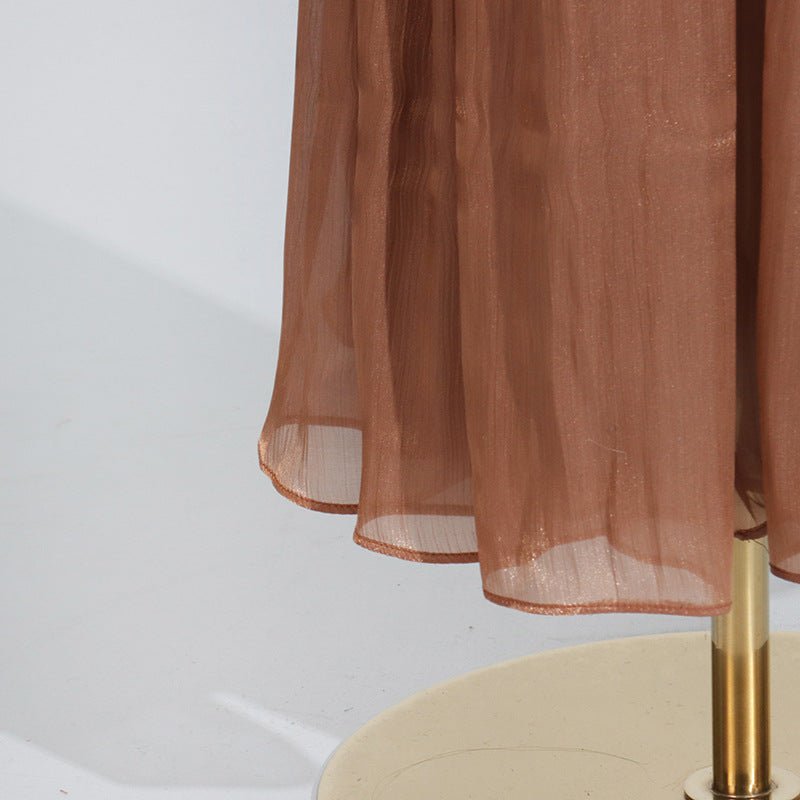 Balloon Sleeve Tie-Neck Maxi Dress(MS303)