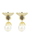 Baroque Pearl Bee Earrings | Gold Drop Nature-inspired Jewelry - Femstylo
