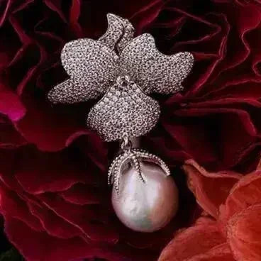 Baroque Pearl Flower Drop Earrings | Wedding Sterling Silver - Femstylo