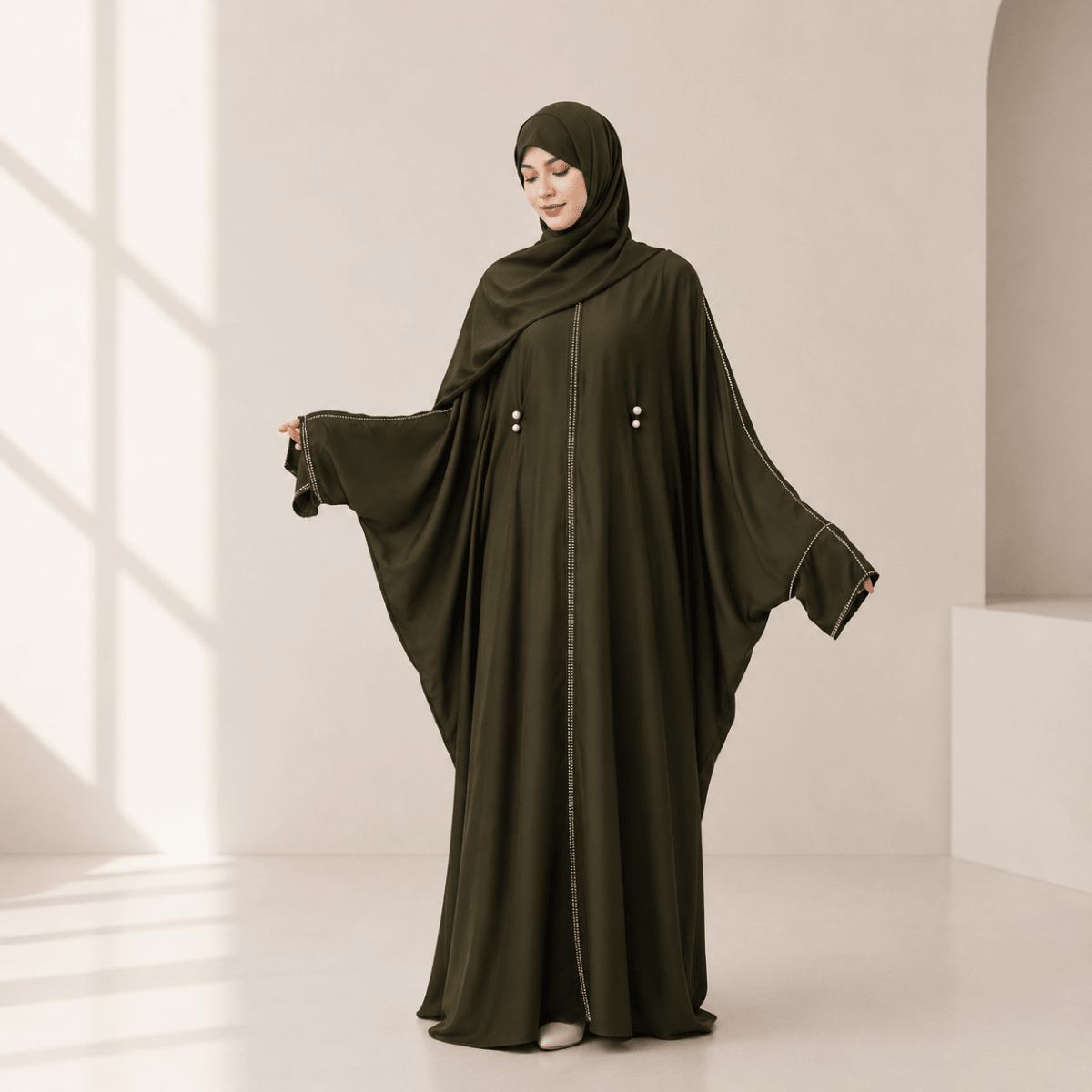 Batwing Abaya With Matching Hijab | Batwing Sleeve Abaya (MA041)
