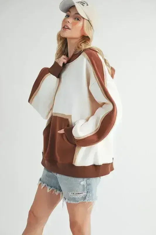 Color Block Hoodie - Kangaroo Pocket Sweatshirt | Femstylo