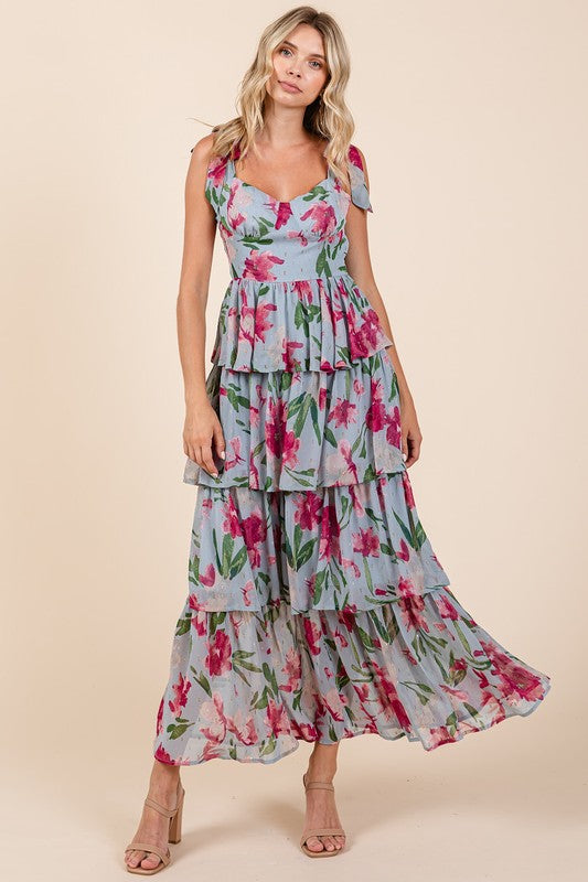 Layered Floral Sweetheart Neck Maxi Dress – Elegant and Romantic Floral Maxi Dress with Feminine Sweetheart Neckline