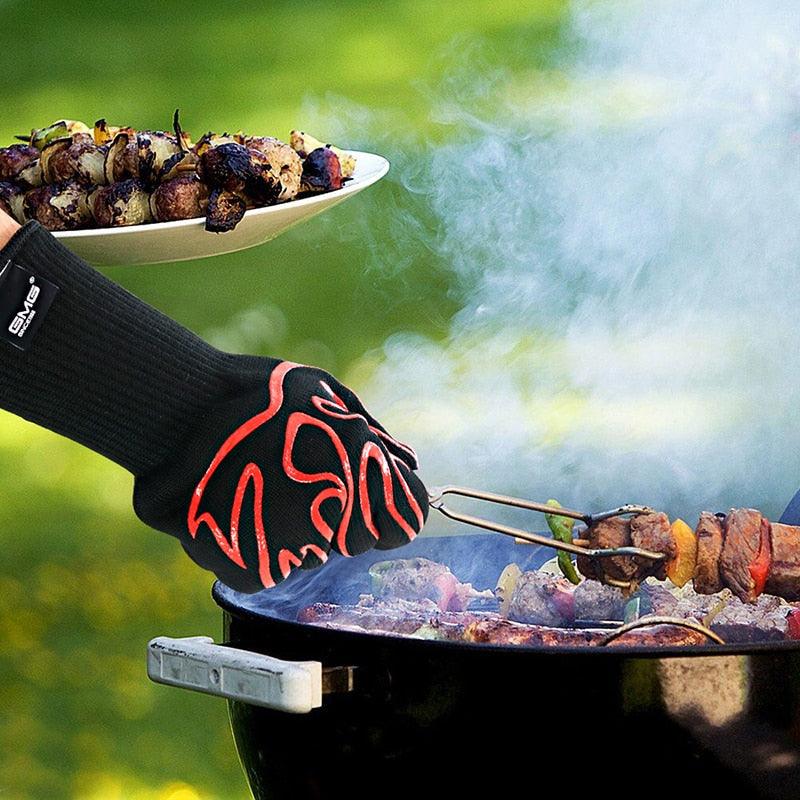 BBQ Oven Gloves High Temperature Resistance Barbecue Cooking Baking Heat Insulation 14 Inch Bracers Microwave Gloves Fireproof Kitchen Gloves for Outdoor Cooking BBQ Barbecue Accessories