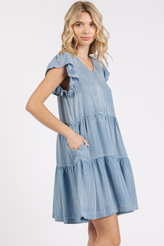 New Summer V-Neck Ruffled Cap Sleeve Mini Dress For Women – Fluttering, Trendy, Feminine, Elegant & Playful Style