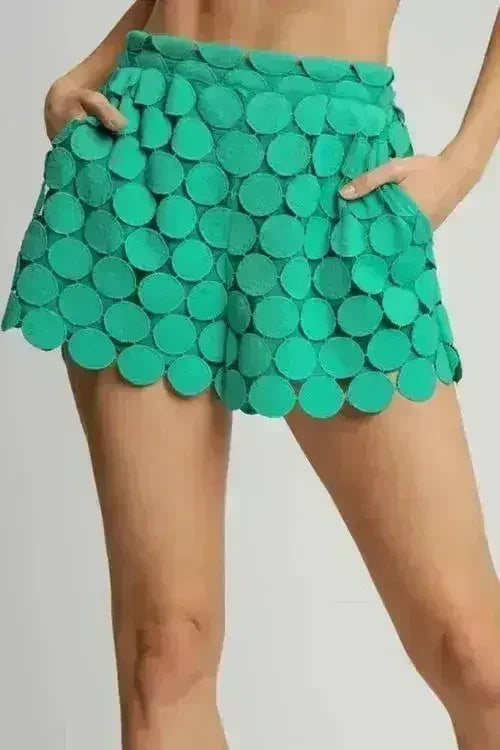 Umgee Full Size Polka Dot Lace Shorts Plus Size
