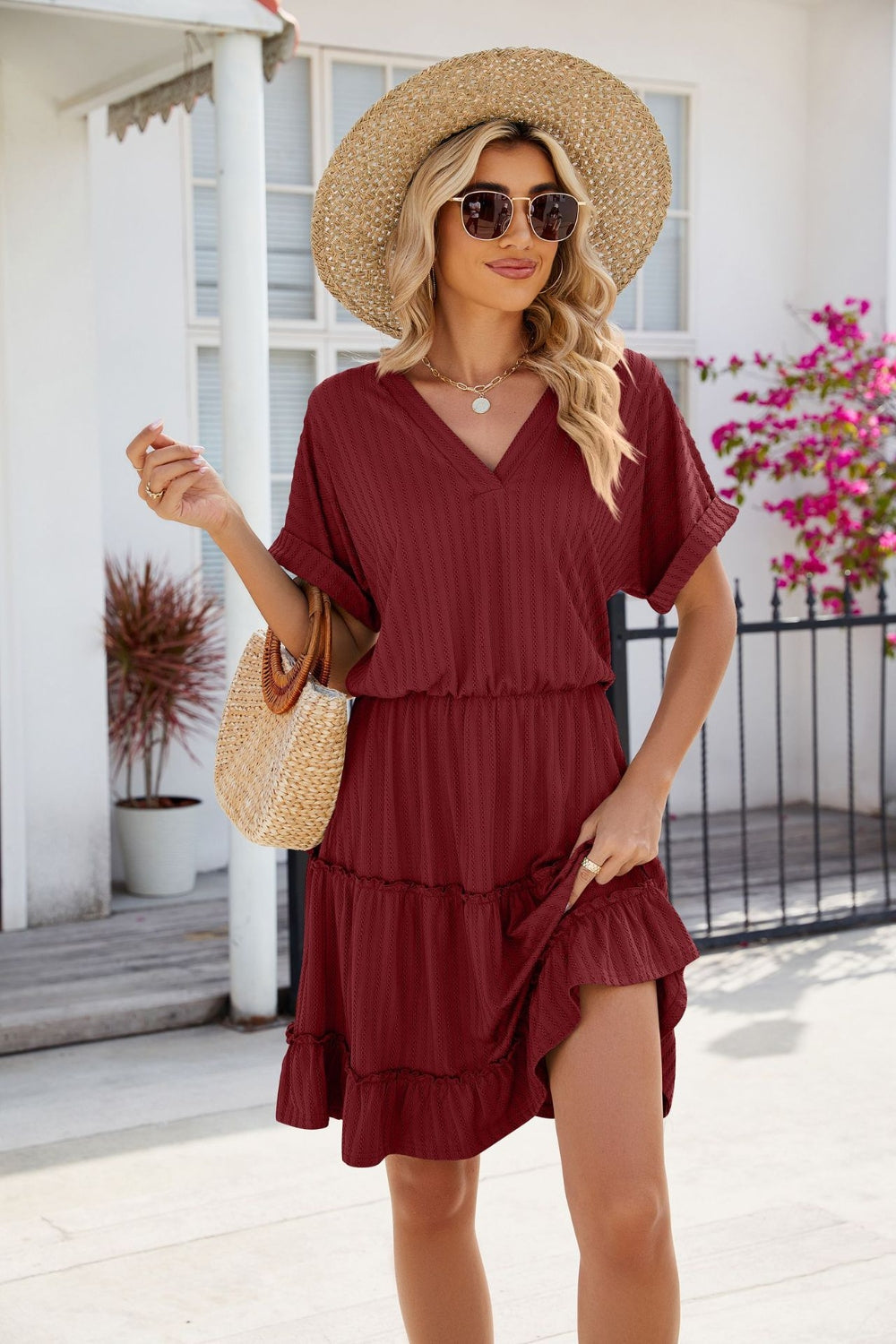 Short Sleeve Tiered Mini Dress Feminine & Flowy Modern Women Summer Dress