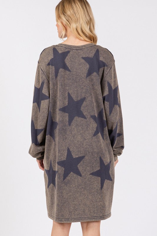 Modern Star Print Round Neck Dress Casual And Trendy Women’s Comfortable Soft Dress