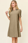 Double Take Full Size Texture Collared Neck Short Sleeve Dress Textured Dress For Women
