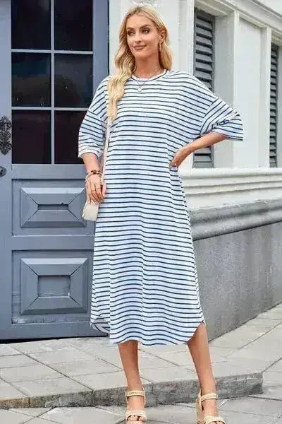 Lovelet Contrast Striped Half Sleeve Midi Tee Dress