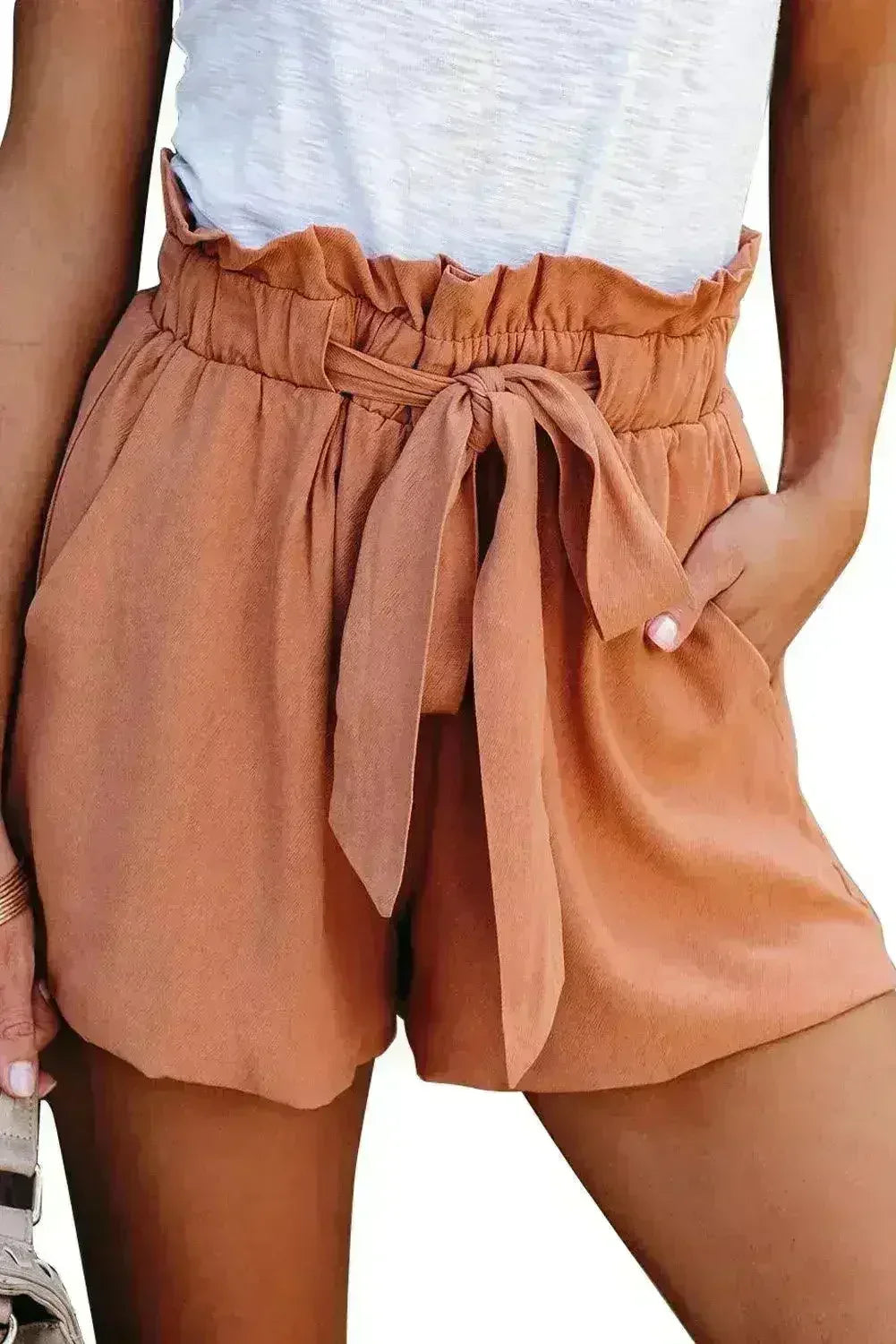 Ruffled Tied Waist Solid Shorts