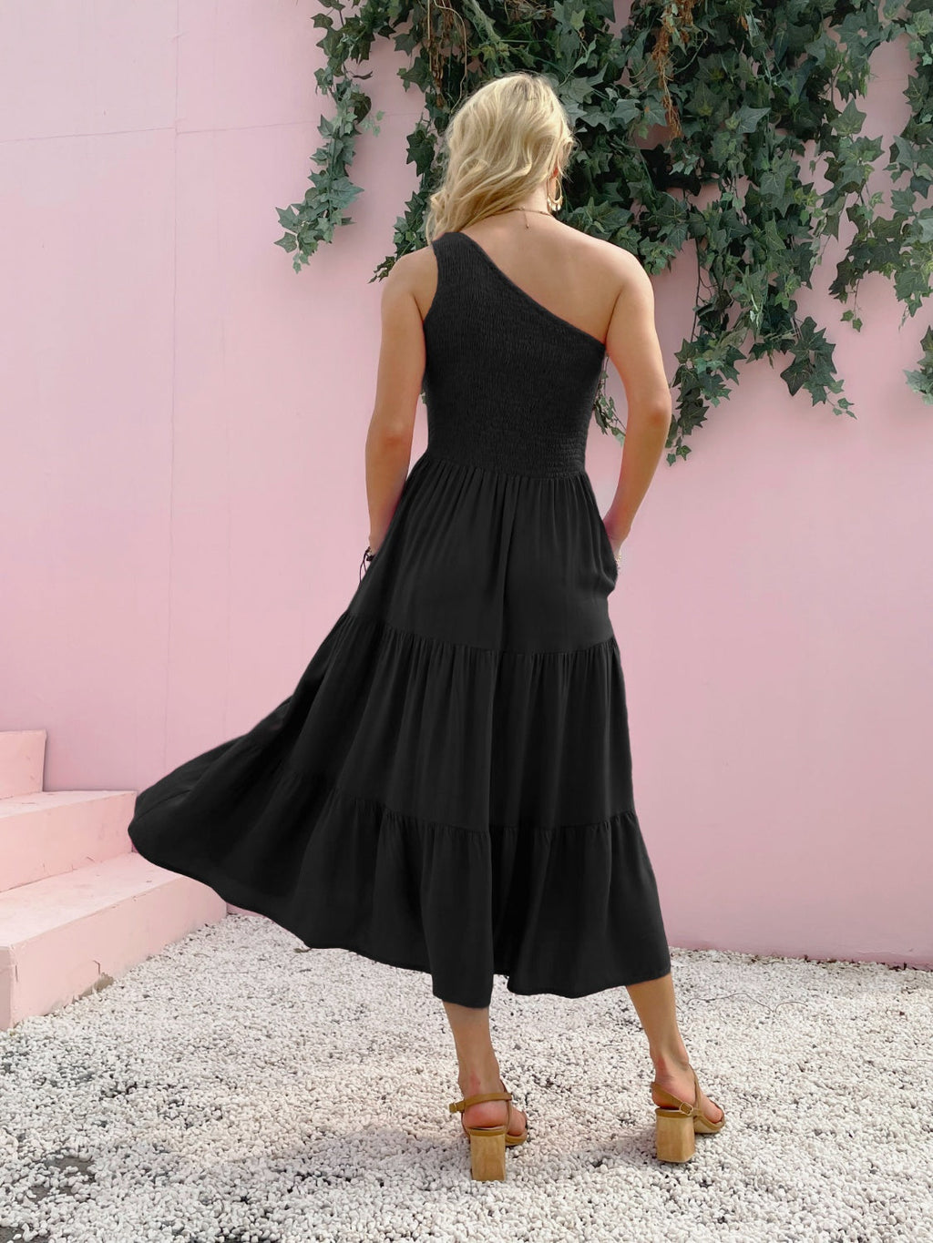 Smocked Single Shoulder Sleeveless Dress Stylish & Comfortable Summer Long Dress Lightweight Dress