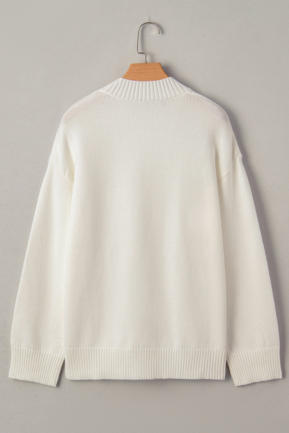 White Floral Embroidered Drop Sleeve Knit Sweater