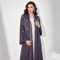 Beaded Floral Vine Abaya | Open-Front Embellished Cardigan (MOA268)