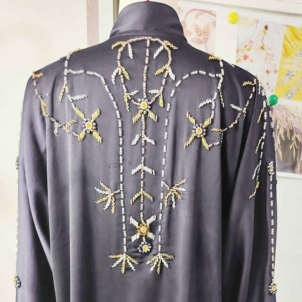 Beaded Floral Vine Abaya | Open-Front Embellished Cardigan (MOA268)