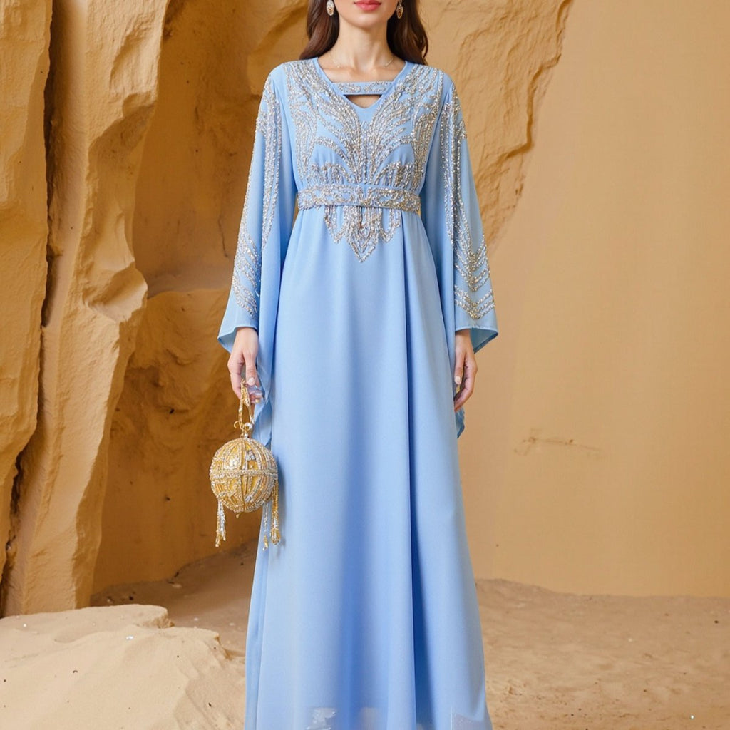 Sky Blue Or Pink Beaded Kaftan Abaya (MA372)