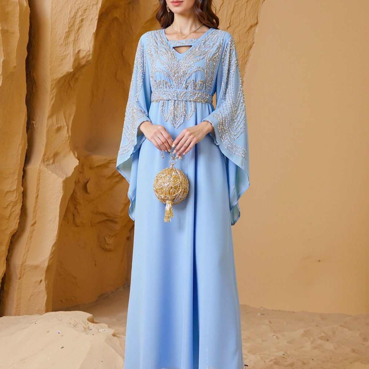 Sky Blue Or Pink Beaded Kaftan Abaya (MA372)