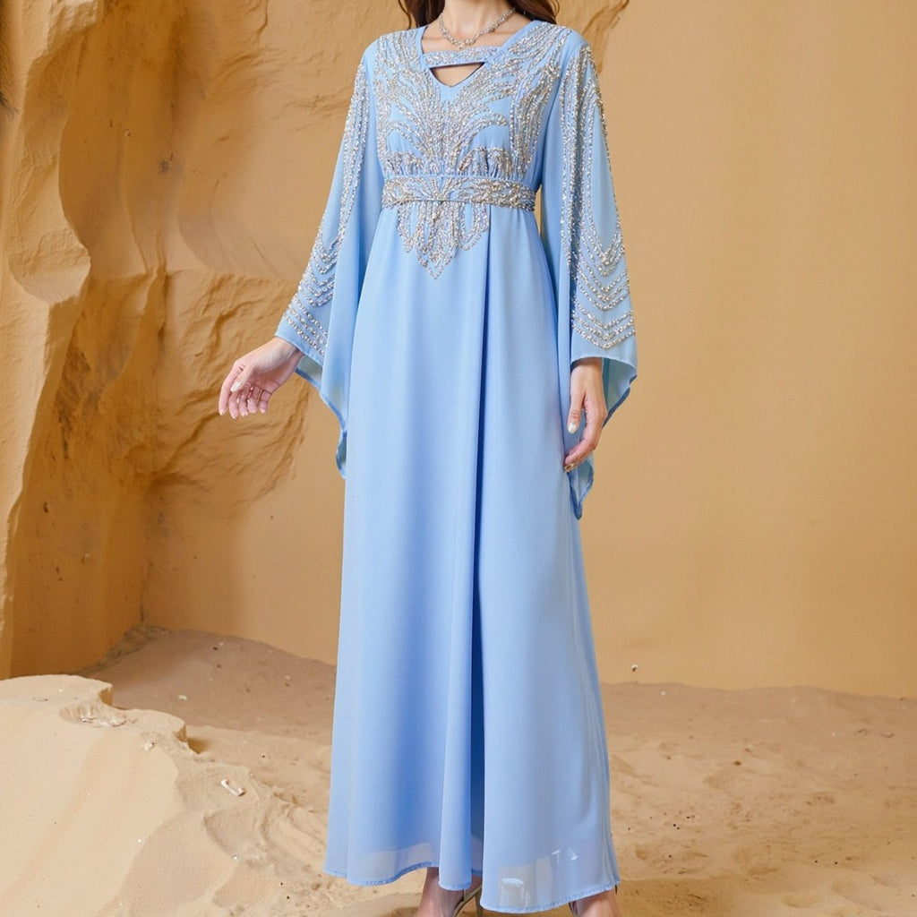 Sky Blue Or Pink Beaded Kaftan Abaya (MA372)