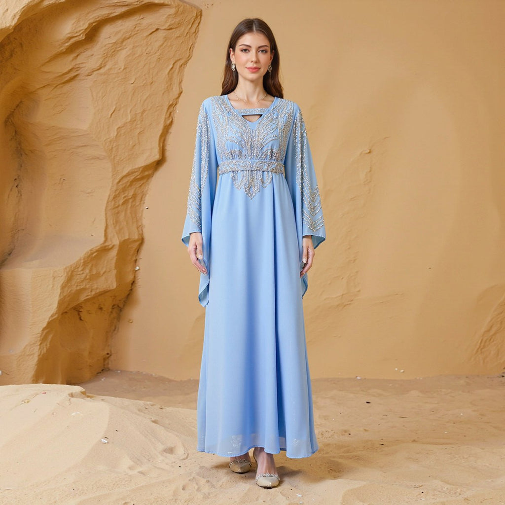 Sky Blue Or Pink Beaded Kaftan Abaya (MA372)