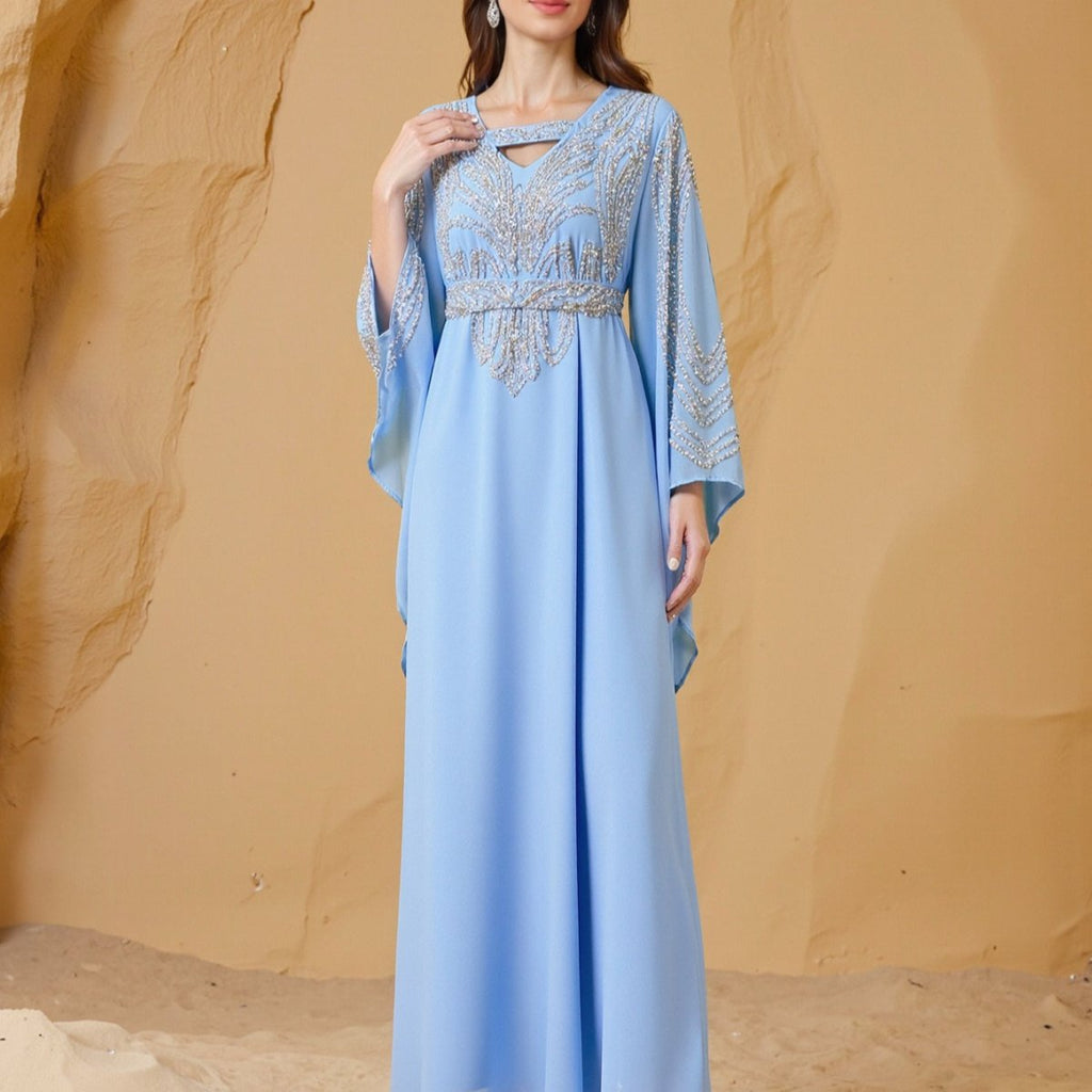 Sky Blue Or Pink Beaded Kaftan Abaya (MA372)